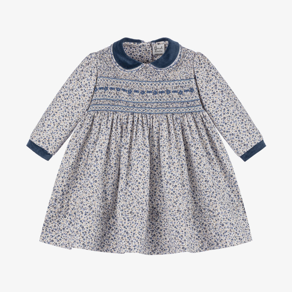 Sarah Louise-Girls Azure Floral Hand-Smocked Dress | Childrensalon Outlet