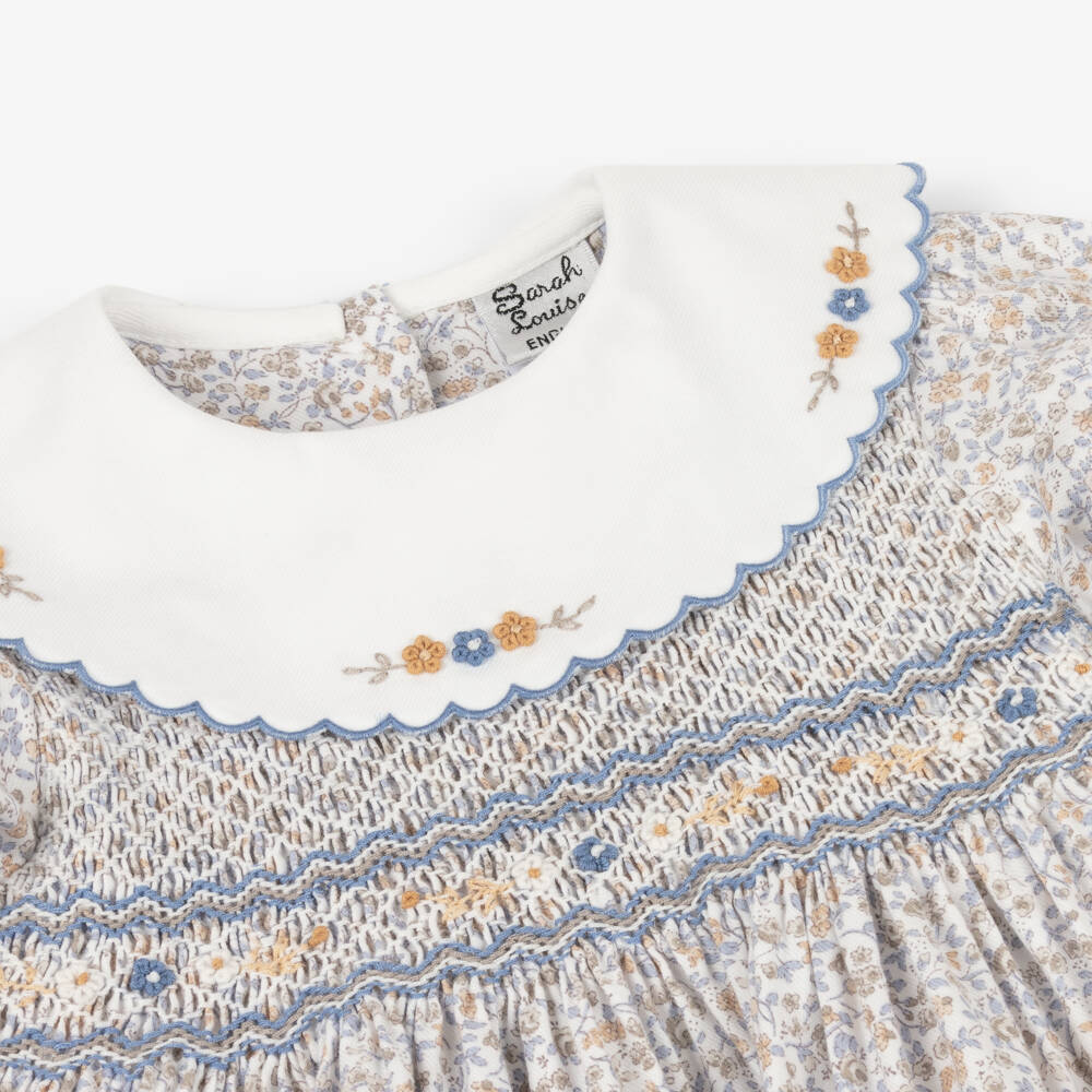 Sarah Louise-Girls Beige Floral Smocked Dress | Childrensalon Outlet