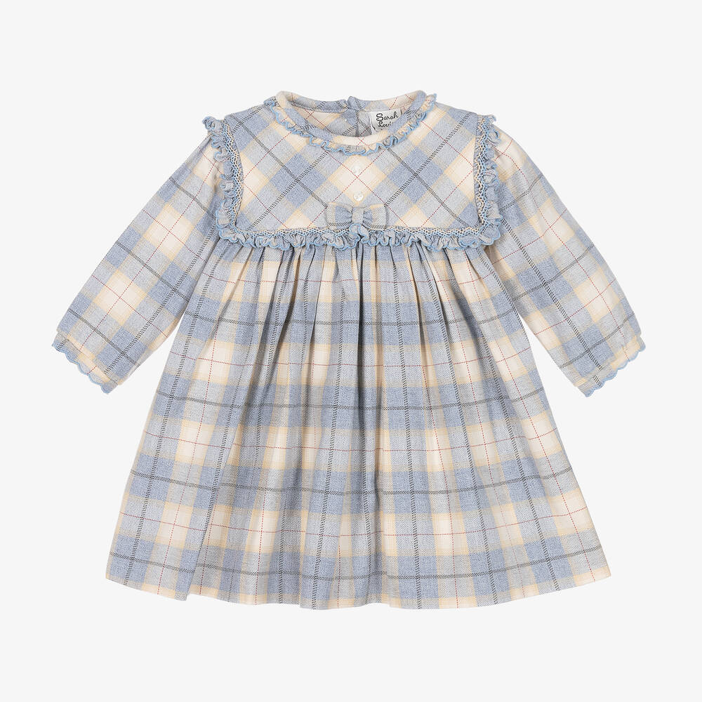 Sarah Louise - Girls Blue & Beige Checked Dress | Childrensalon
