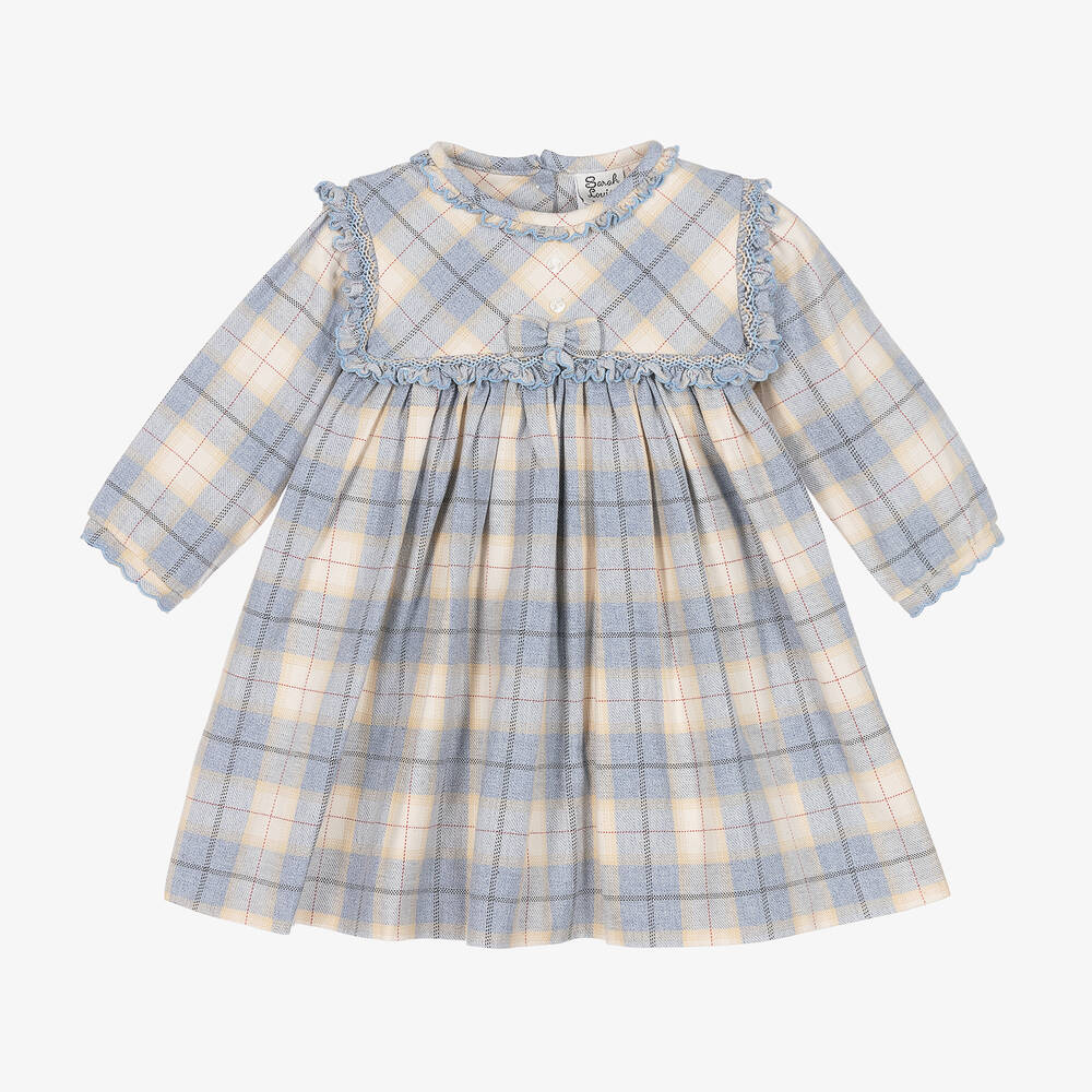 Sarah Louise-Girls Blue & Beige Checked Dress | Childrensalon Outlet