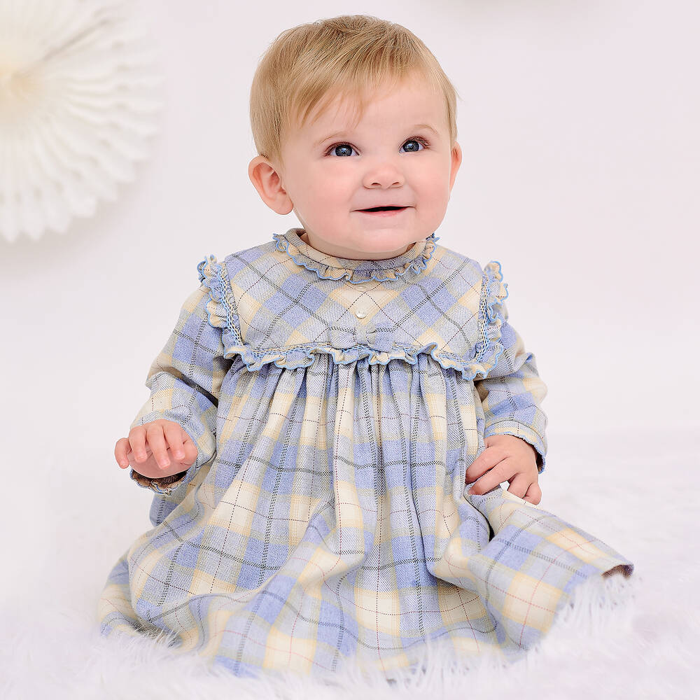 Sarah Louise-Girls Blue & Beige Checked Dress | Childrensalon Outlet