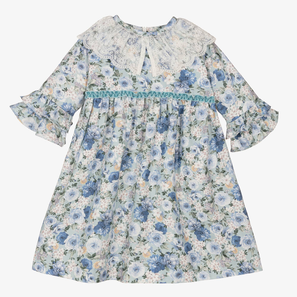 Sarah Louise-Girls Blue Cotton Floral Dress | Childrensalon Outlet