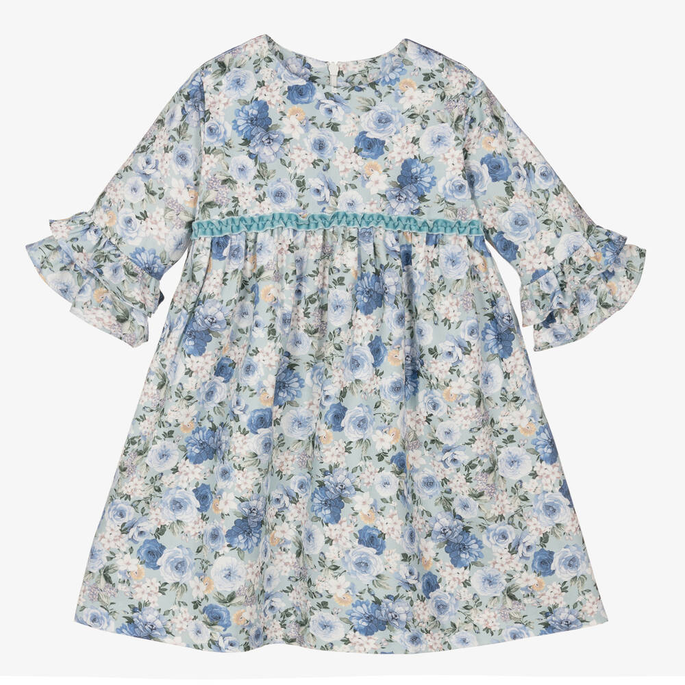 Sarah Louise-Girls Blue Cotton Floral Dress | Childrensalon Outlet