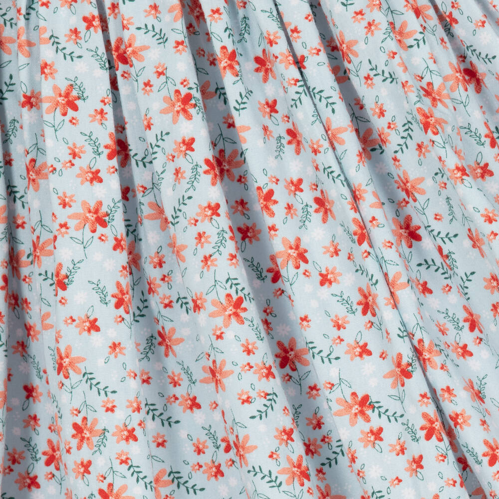 Sarah Louise-فستان مطرز سموكينغ قطن لون أزرق بطبعة ورود | Childrensalon Outlet