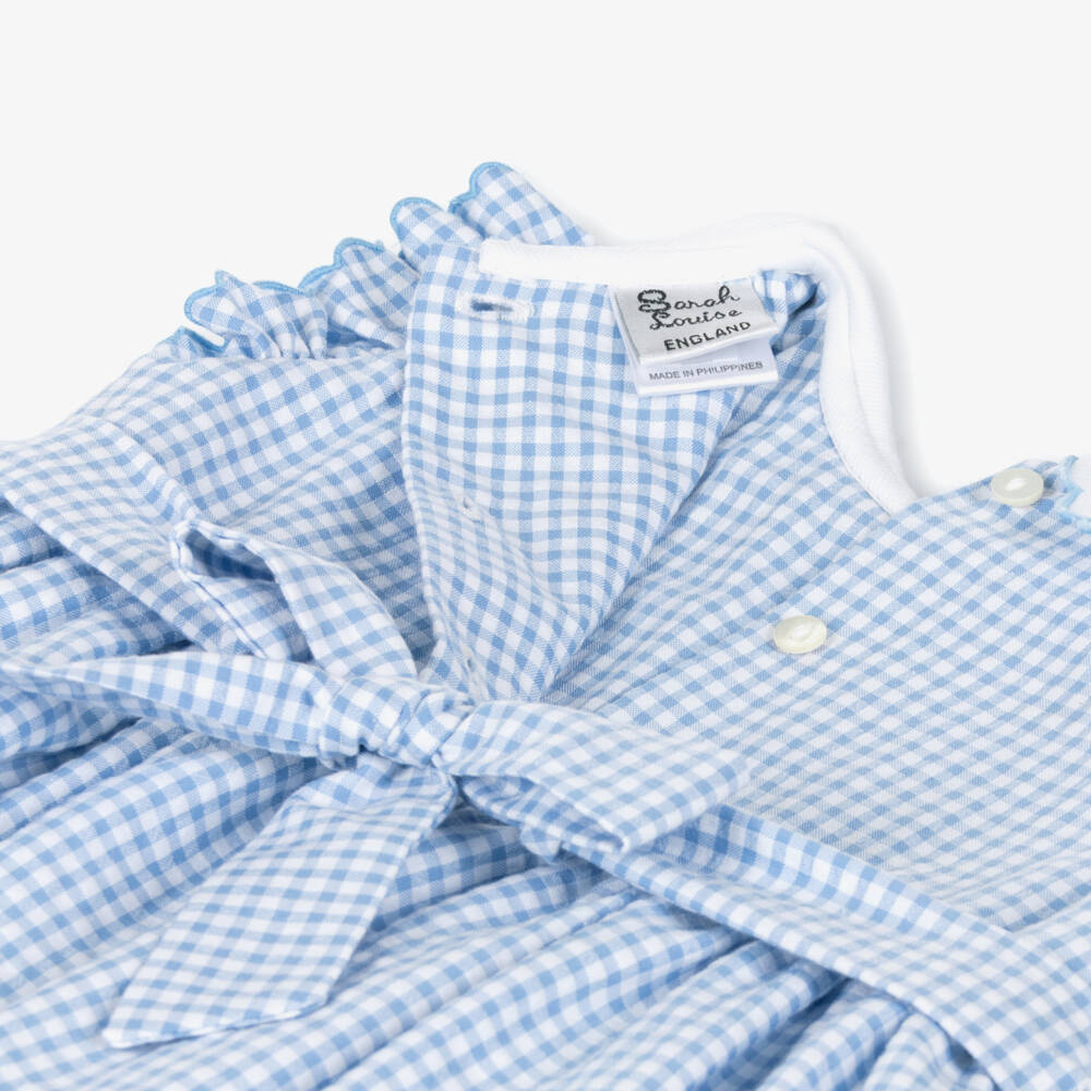 Sarah Louise-Girls Blue Cotton Gingham Smocked Dress | Childrensalon Outlet