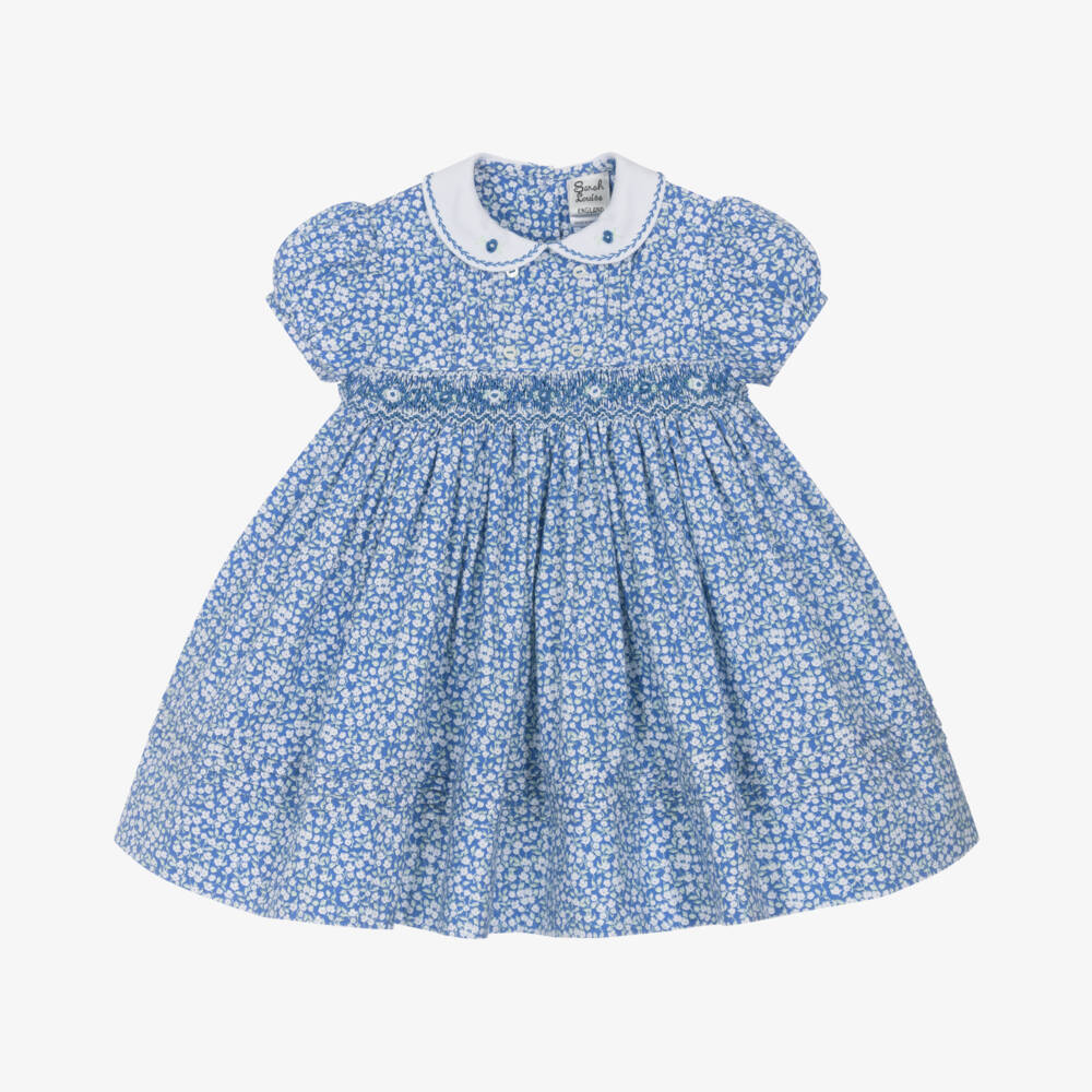 Sarah Louise-Girls Blue Cotton Hand-Smocked Dress | Childrensalon Outlet