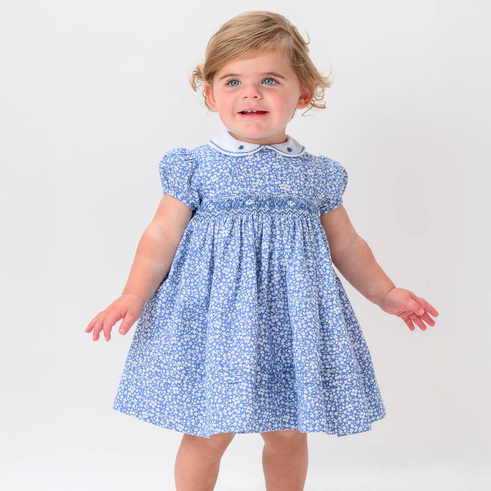 Sarah Louise-Girls Blue Cotton Hand-Smocked Dress | Childrensalon Outlet