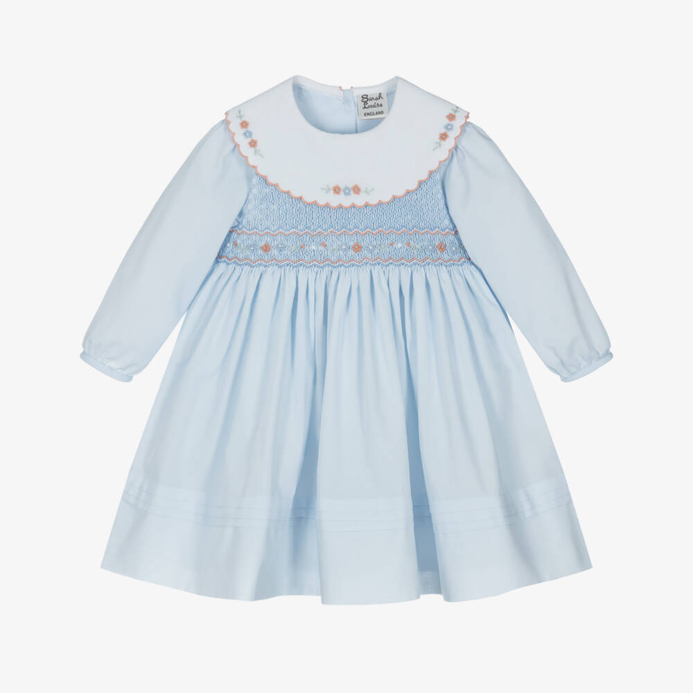 Sarah Louise-Girls Blue Cotton Hand-Smocked Dress | Childrensalon Outlet
