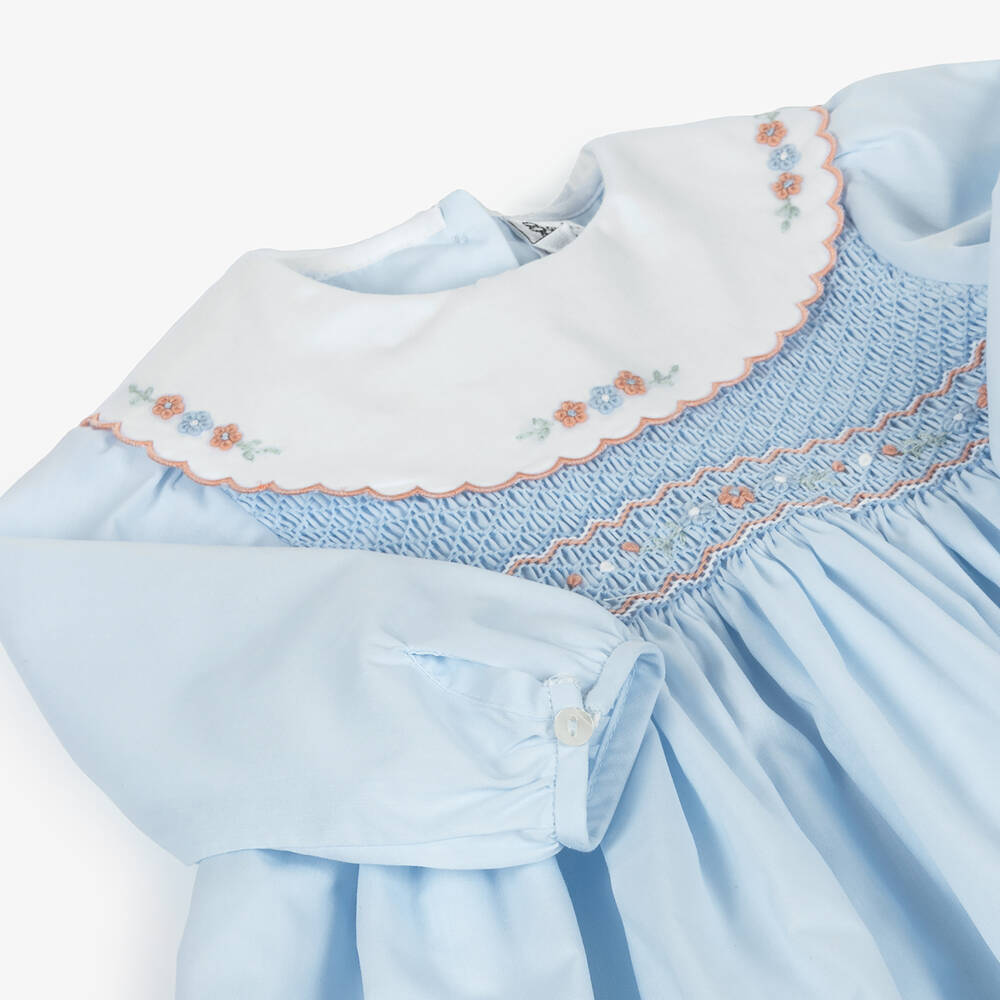 Sarah Louise-Girls Blue Cotton Hand-Smocked Dress | Childrensalon Outlet