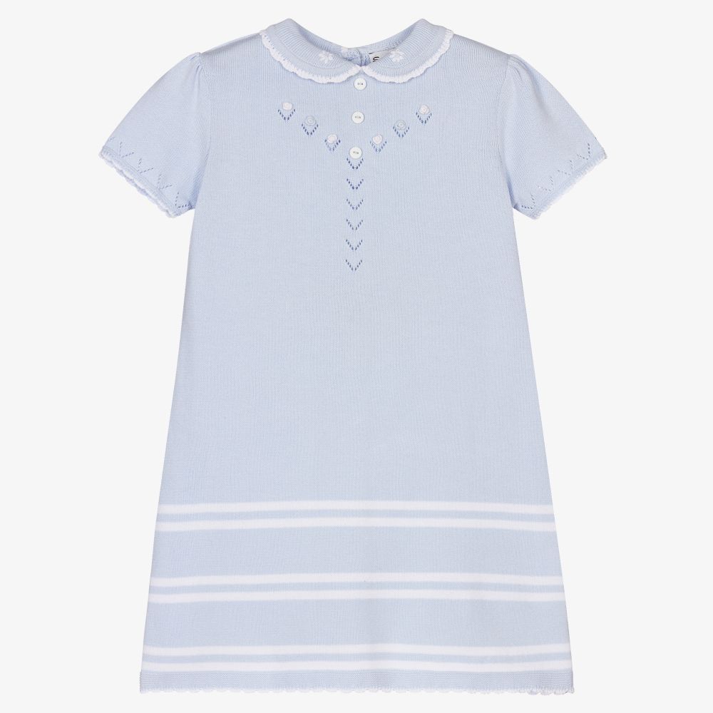 Sarah Louise - Girls Blue Cotton Knit Dress | Childrensalon