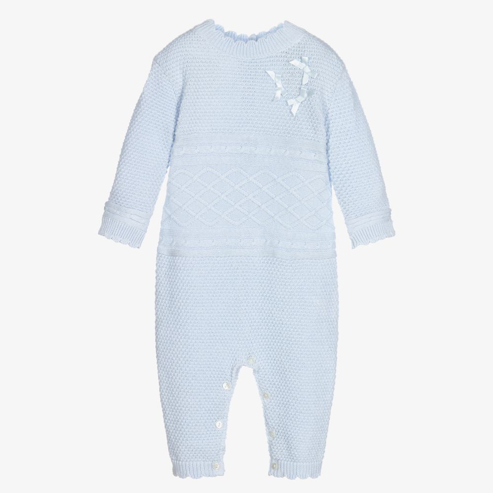 Sarah Louise - Girls Blue Cotton Knit Romper | Childrensalon