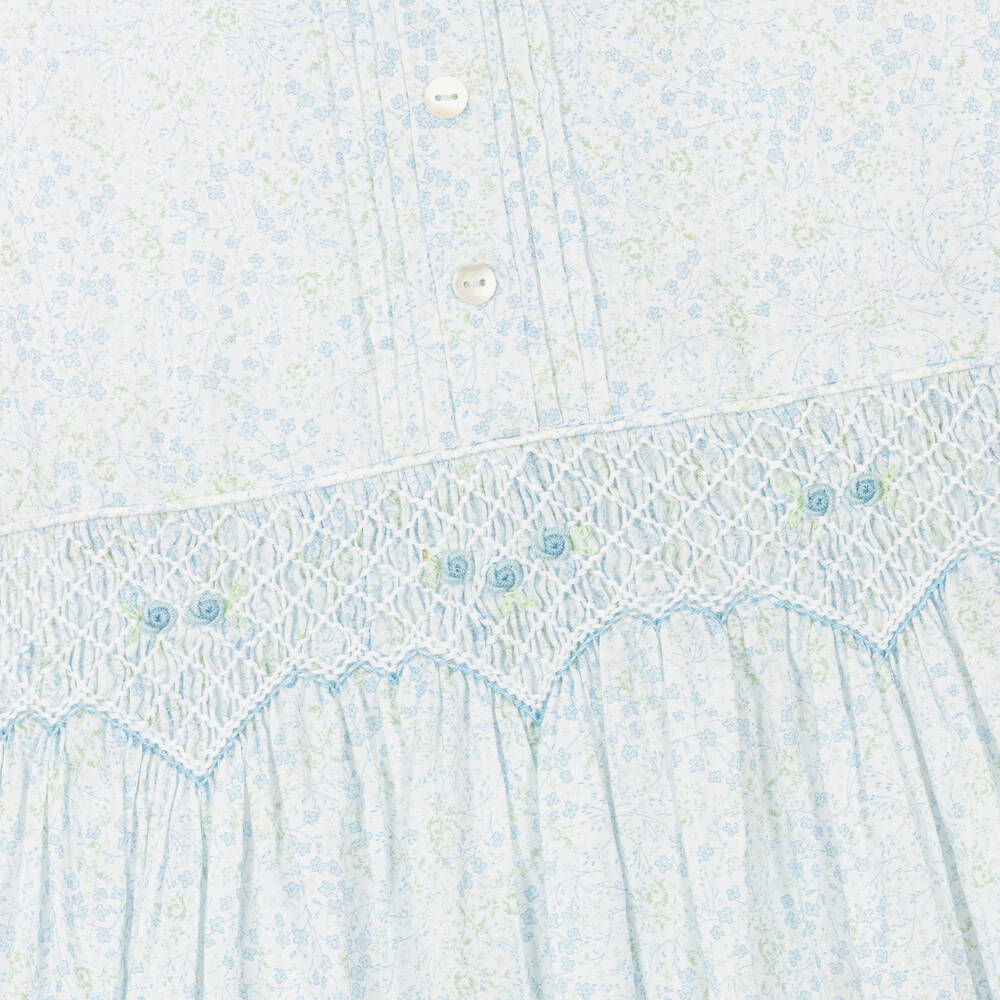 Sarah Louise-Girls Blue Floral Hand-Smocked Cotton Dress | Childrensalon Outlet