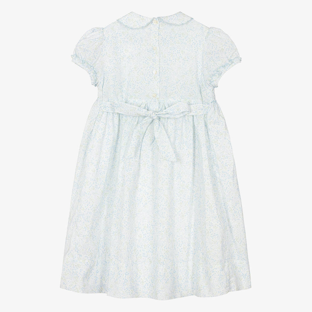 Sarah Louise-Girls Blue Floral Hand-Smocked Cotton Dress | Childrensalon Outlet