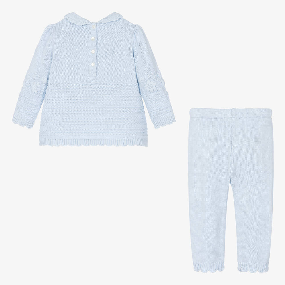 Sarah Louise-Girls Blue Floral Knitted Trouser Set | Childrensalon Outlet