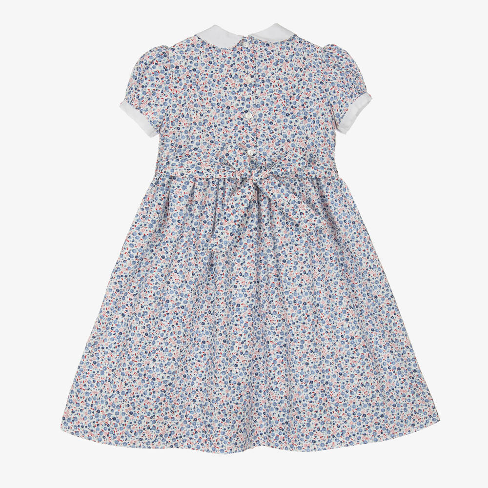 Sarah Louise Girls Ivory & Blue Smocked Dress main image 1