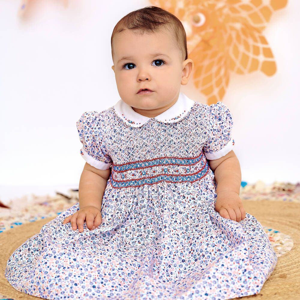 Baby girl blue floral dress clearance