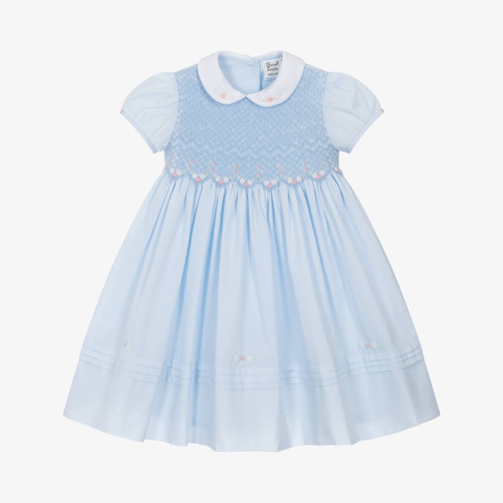 Sarah Louise-Girls Blue Hand-Smocked & Embroidered Dress | Childrensalon Outlet