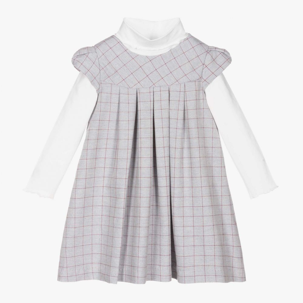 Sarah Louise - Girls Blue Pinafore Dress Set  | Childrensalon