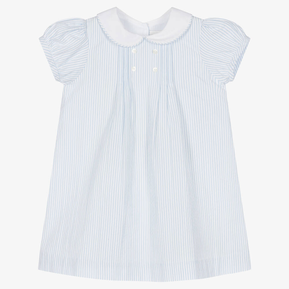 Sarah Louise - Girls Blue Stripe Cotton Dress | Childrensalon