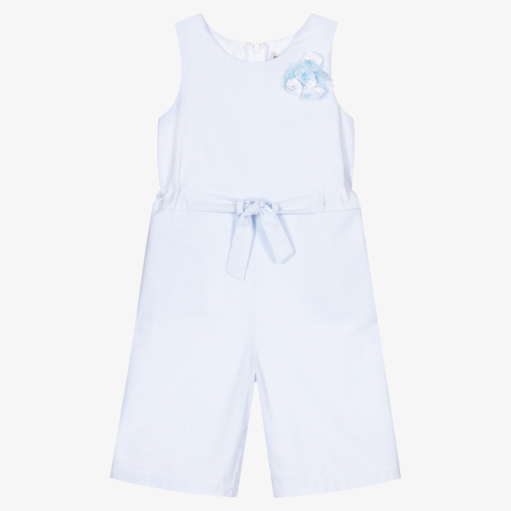 Sarah Louise - Girls Blue Striped Playsuit | Childrensalon