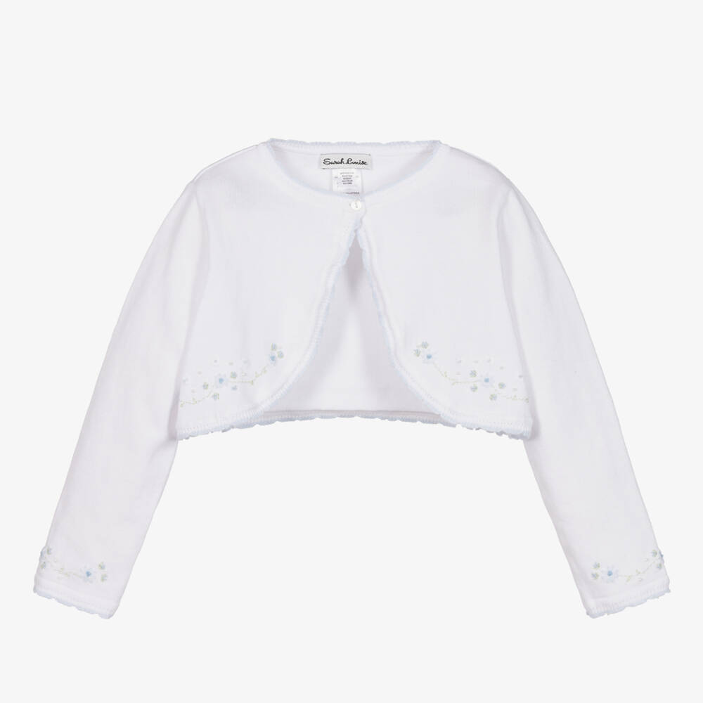 Sarah Louise-Girls Blue-Trimmed Cotton Cardigan | Childrensalon Outlet