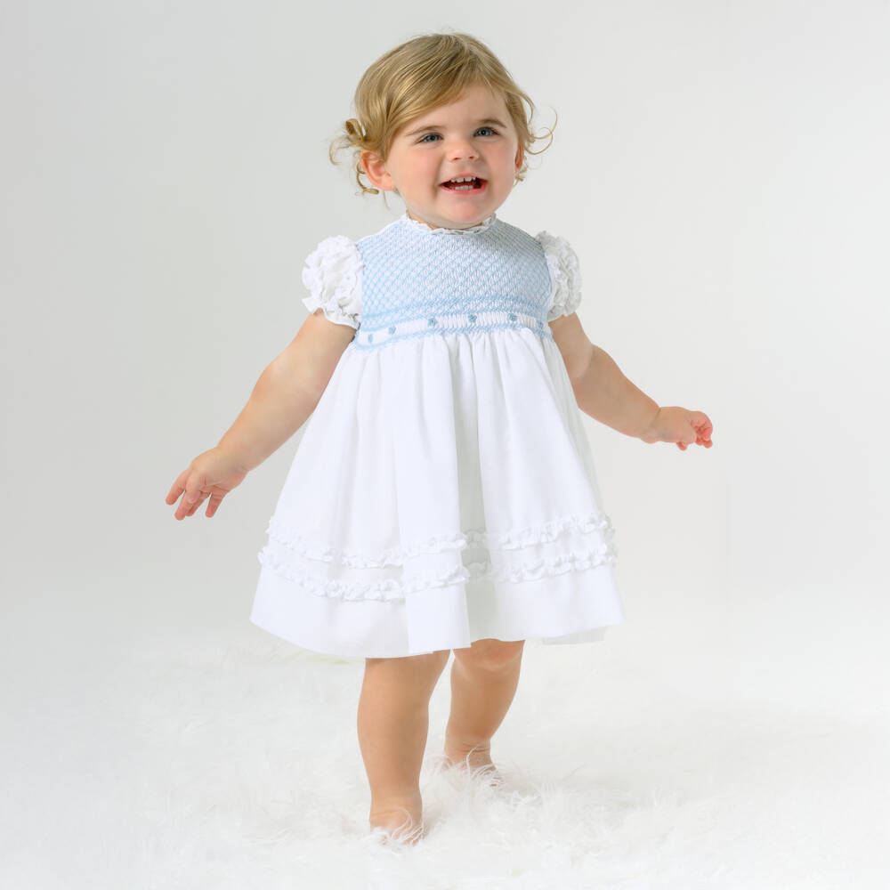 Sarah Louise-Платье синий и белый для девочек со сборками | Childrensalon Outlet