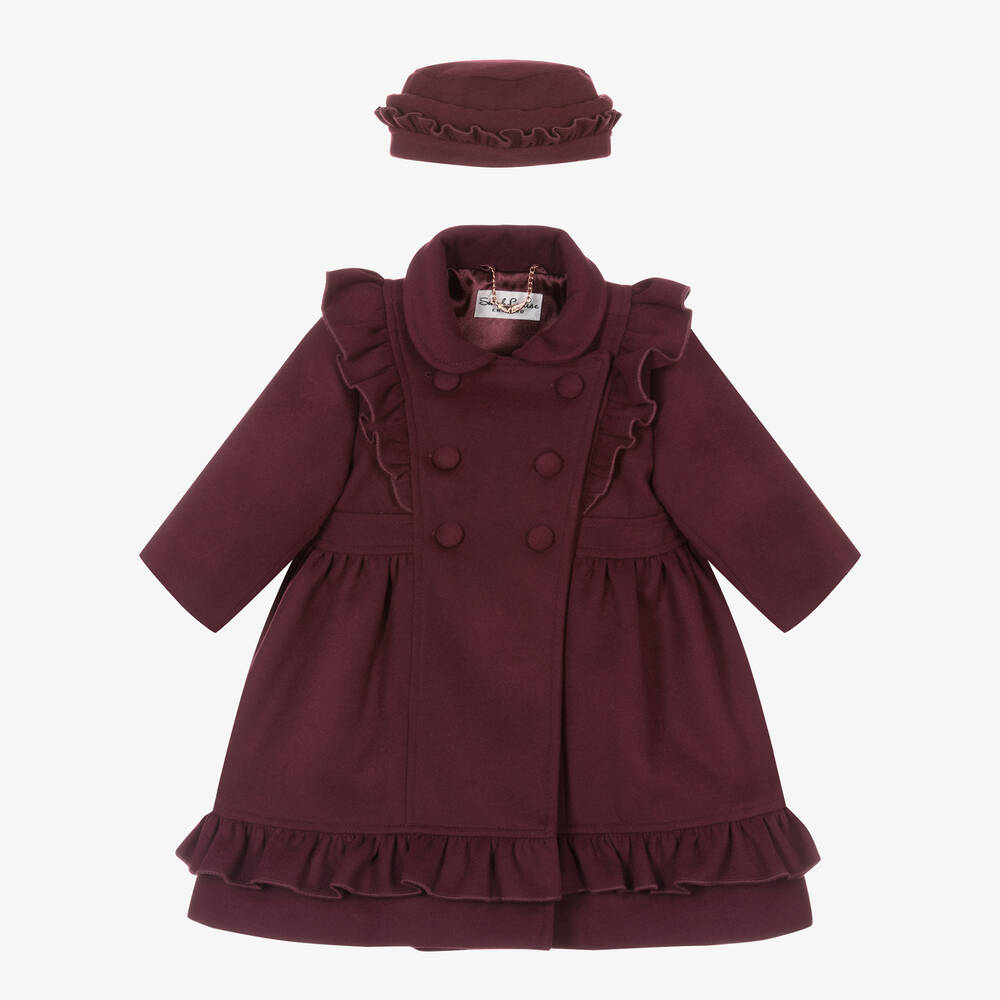 Sarah Louise - Ensemble manteau chapeau bordeaux | Childrensalon