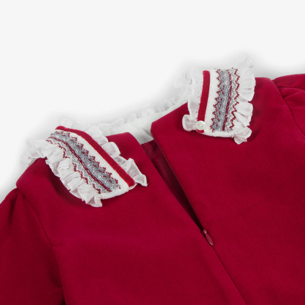 Sarah Louise-Girls Burgundy Velveteen Smocked Dress | Childrensalon Outlet