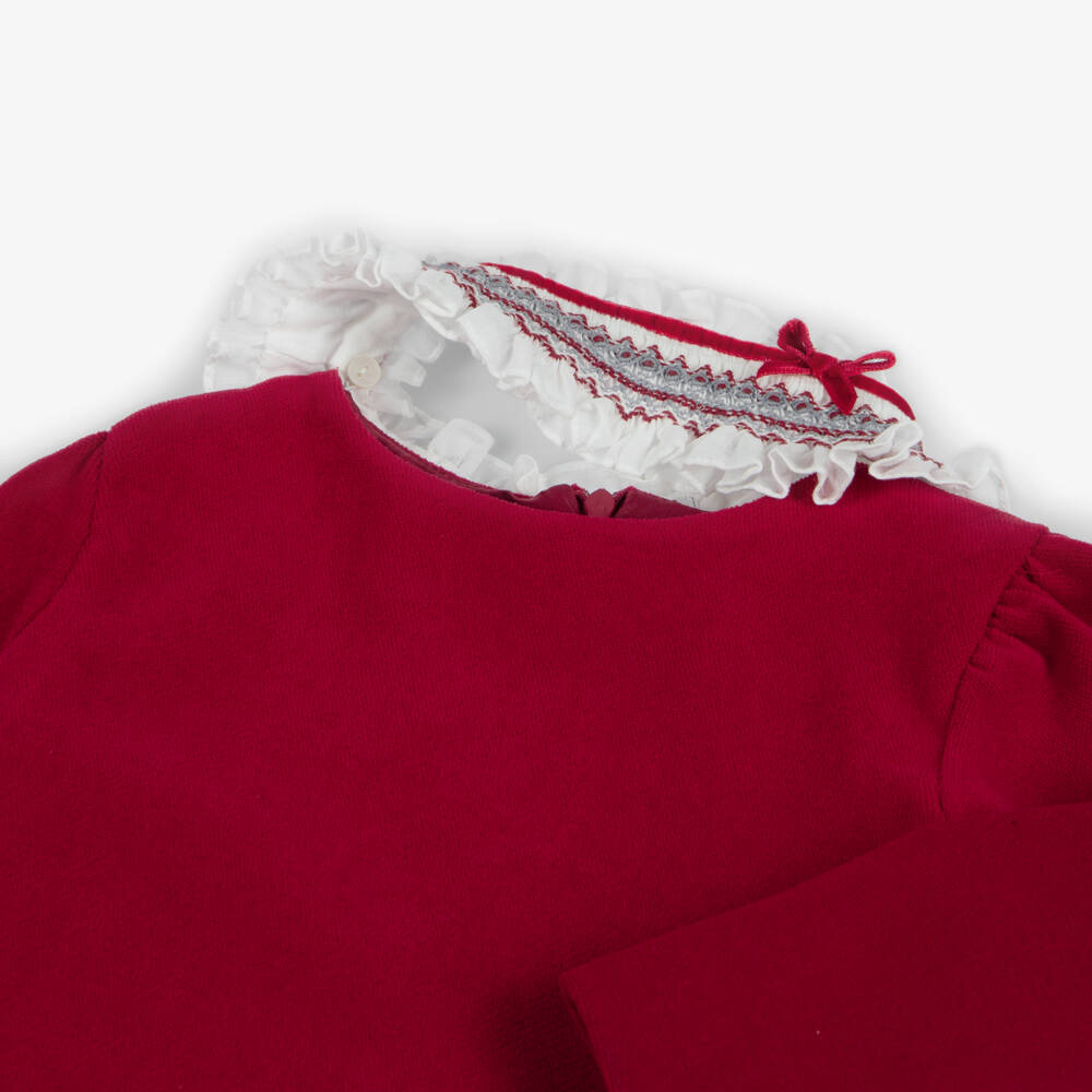 Sarah Louise-Girls Burgundy Velveteen Smocked Dress | Childrensalon Outlet