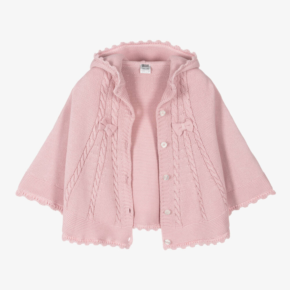 Sarah Louise-Розовый хлопковый вязаный кейп для девочек | Childrensalon Outlet