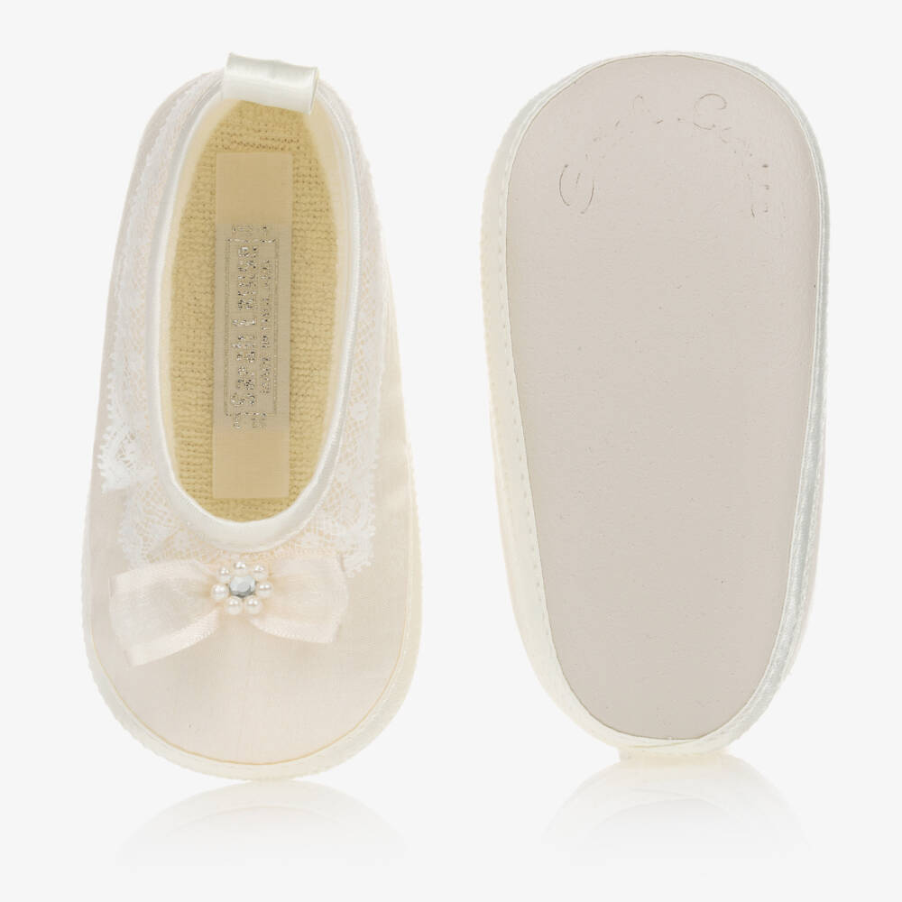 Sarah Louise-Girls Elegant Silk Ivory Booties | Childrensalon Outlet