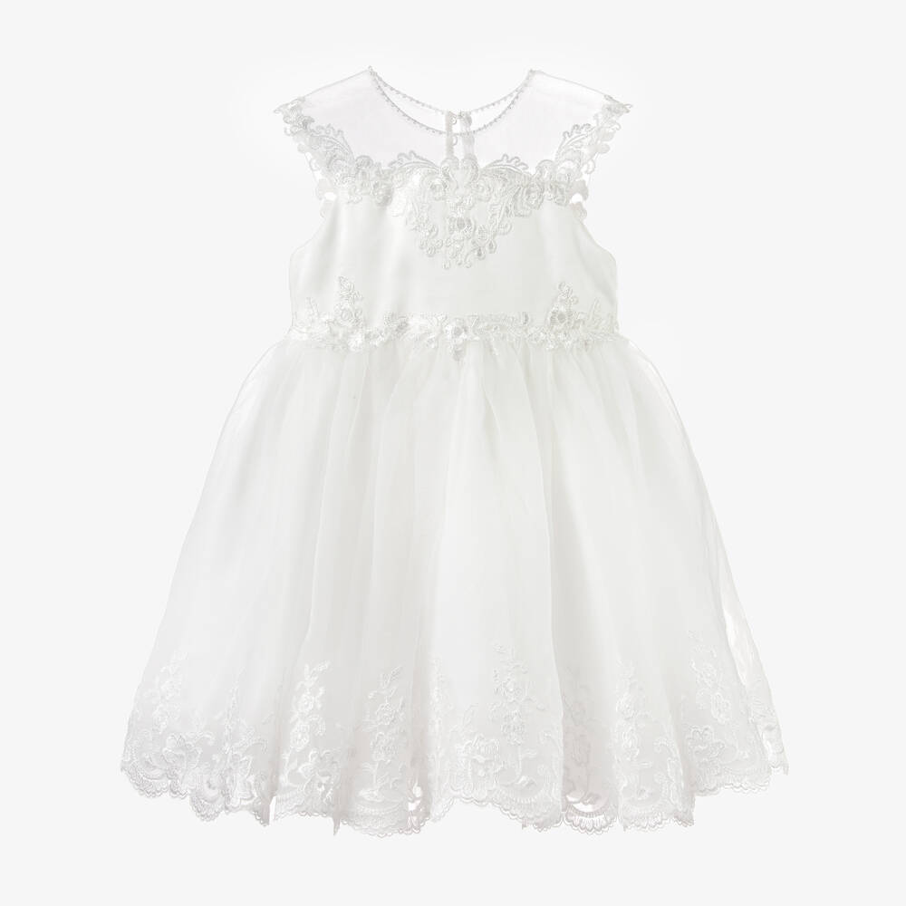 Sarah Louise-Girls Embroidered Ivory Organza Dress | Childrensalon Outlet