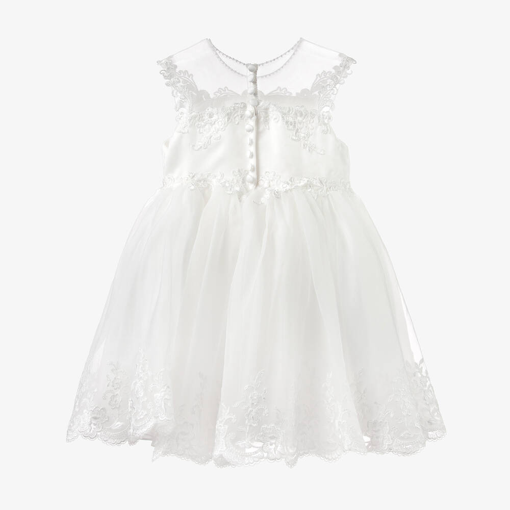 سارا لويز-فستان أورغانزا وساتان مطرز لون عاجي | Childrensalon Outlet