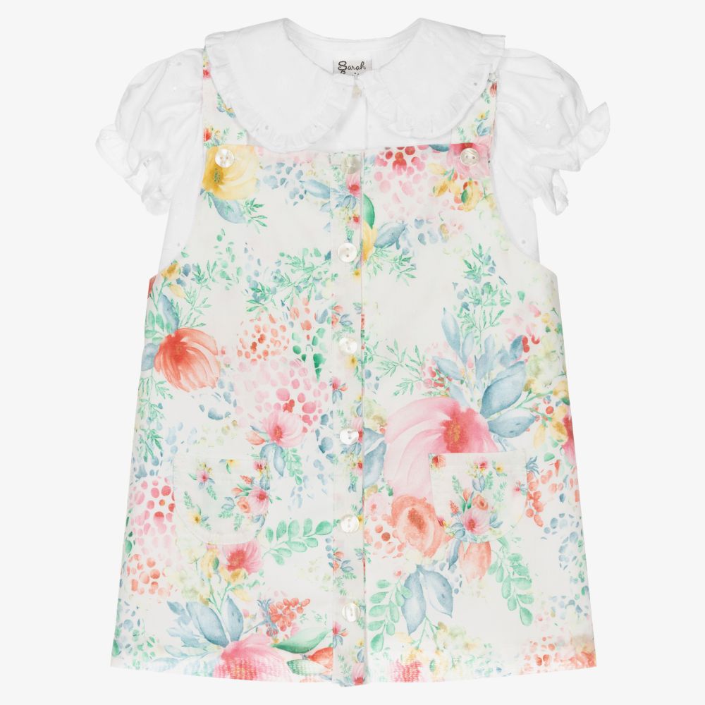Sarah Louise - Белый топ и платье с цветами из хлопка для девочек | Childrensalon