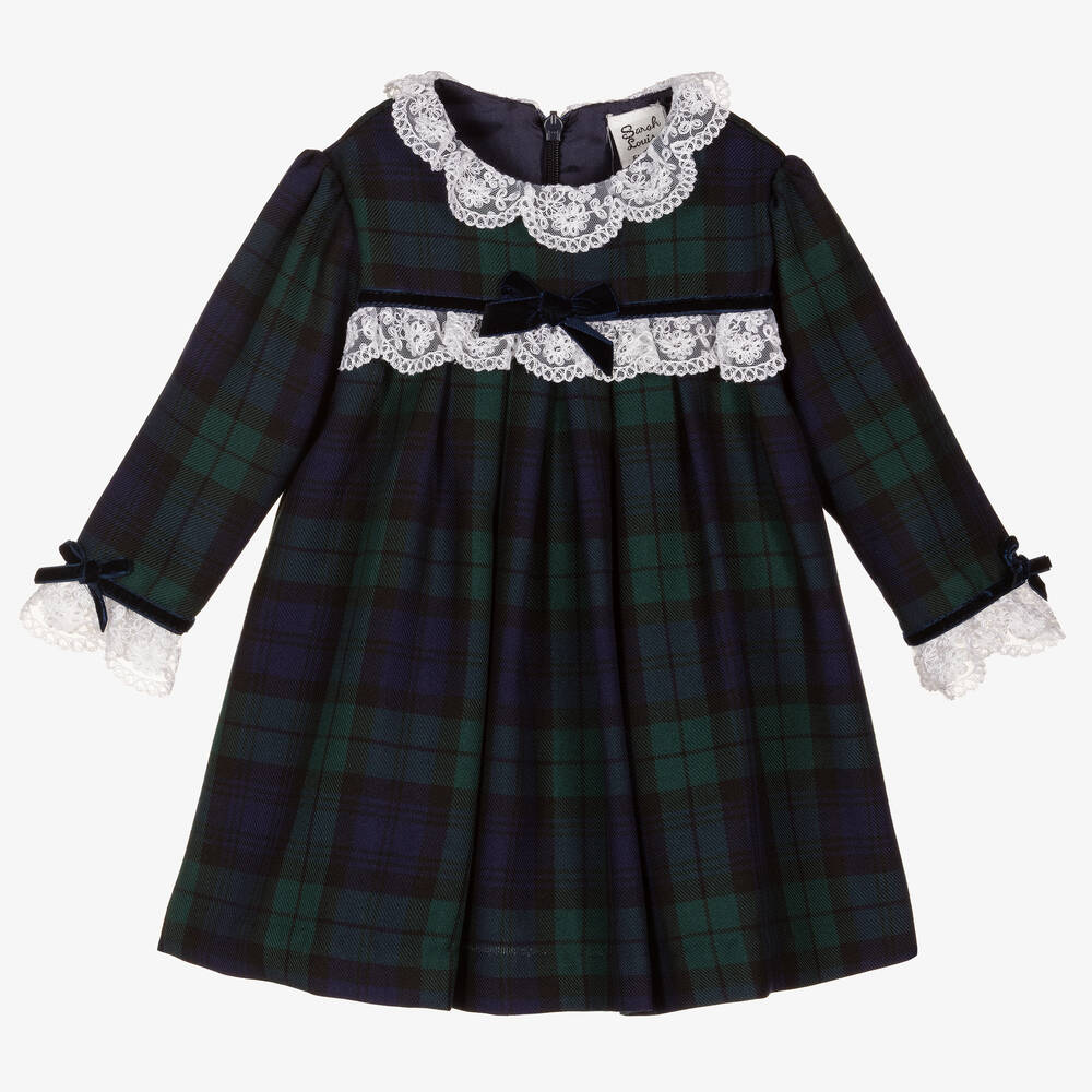 Sarah Louise - Girls Green & Blue Tartan Dress | Childrensalon