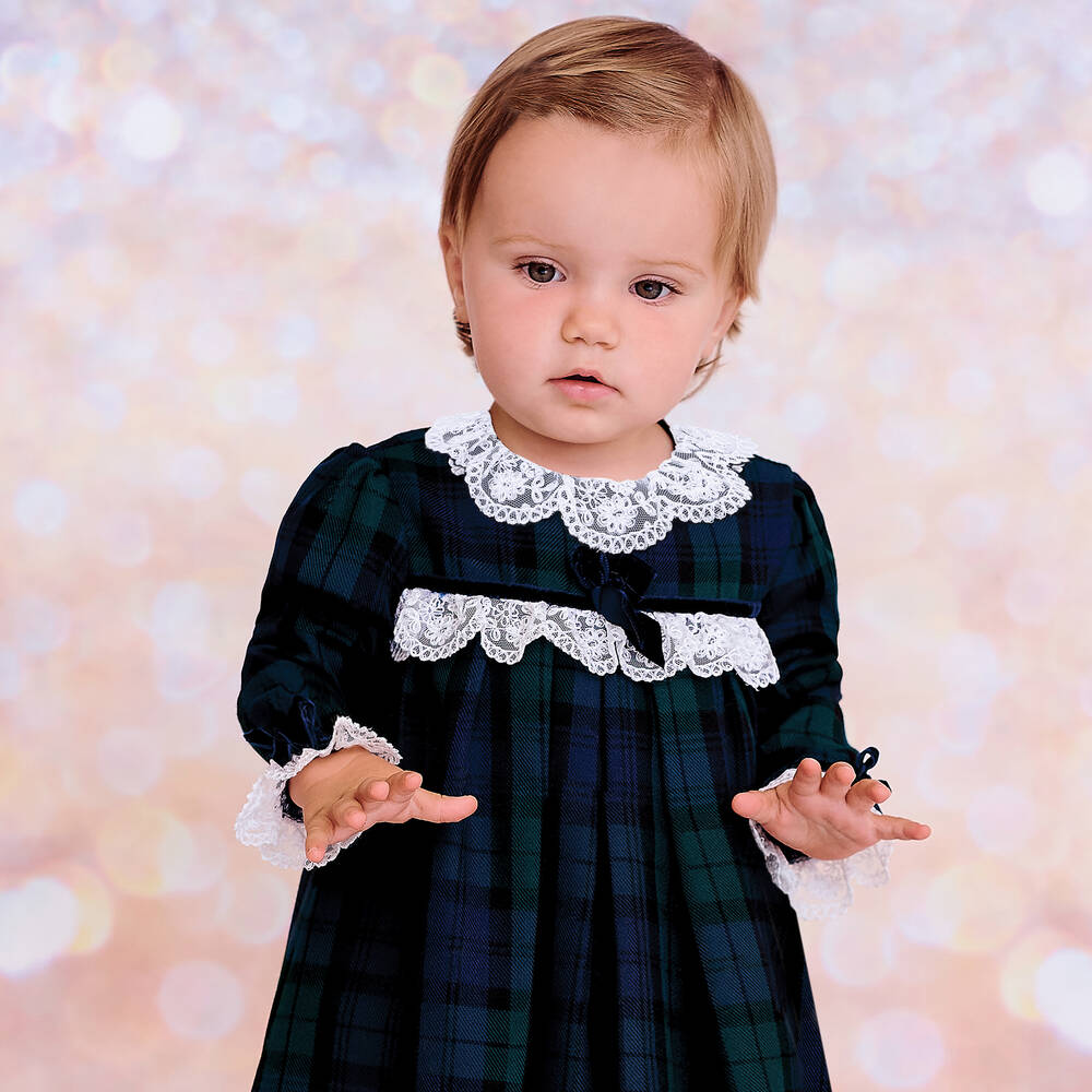 Sarah Louise Girls Green Blue Tartan Dress Childrensalon Outlet