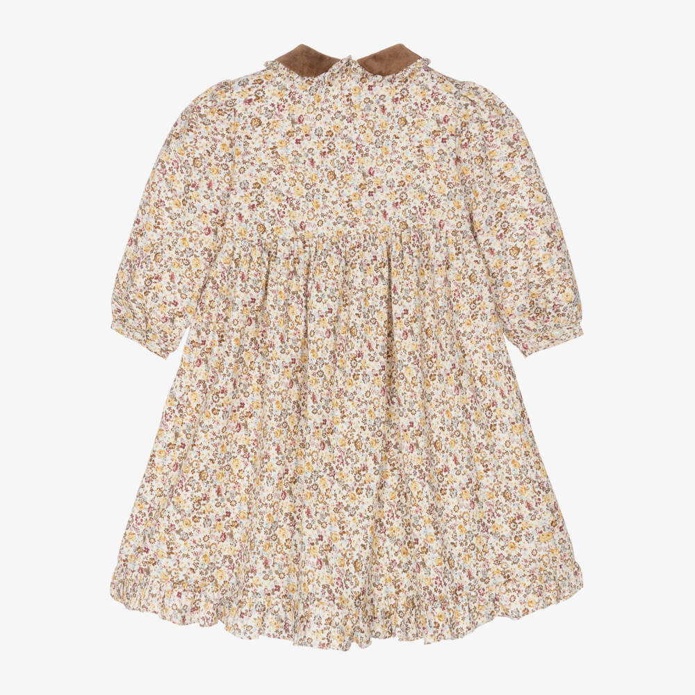 Sarah Louise-Кремово-бежевое платье в цветочек с присборенной вышивкой | Childrensalon Outlet