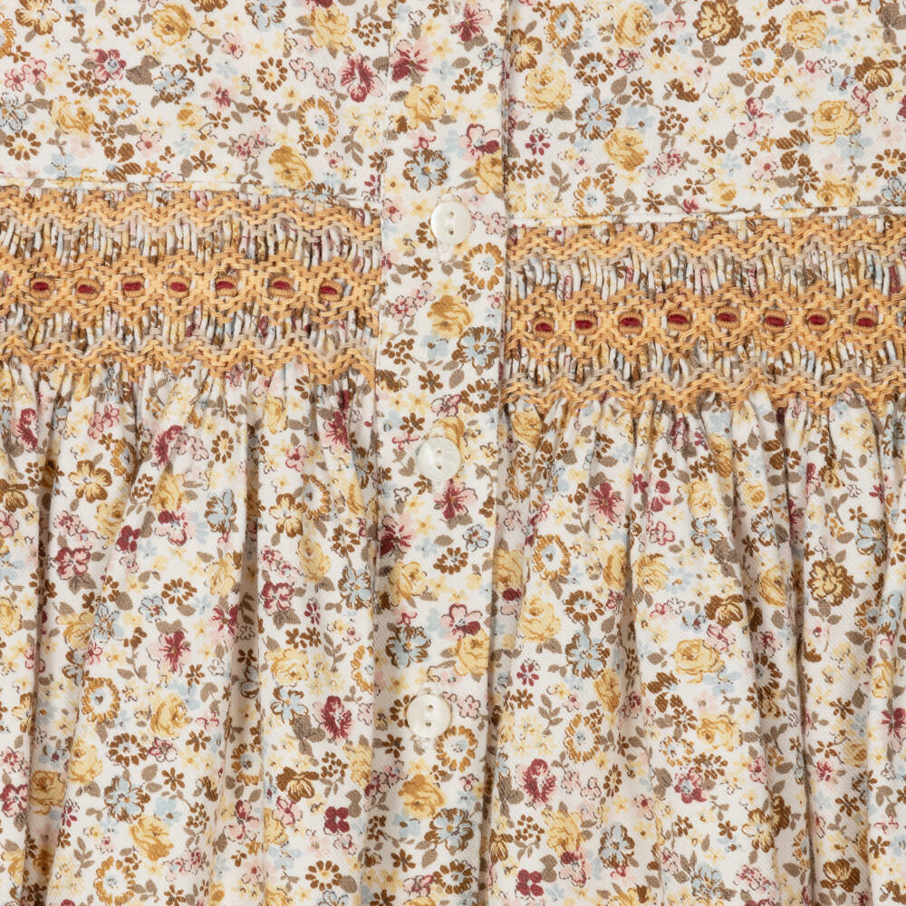 Sarah Louise-Кремово-бежевое платье в цветочек с присборенной вышивкой | Childrensalon Outlet