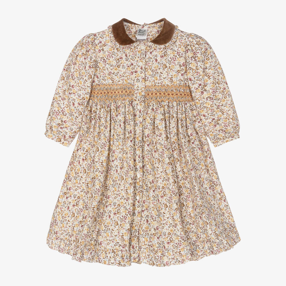 Sarah Louise-Girls Ivory & Beige Floral Dress | Childrensalon Outlet