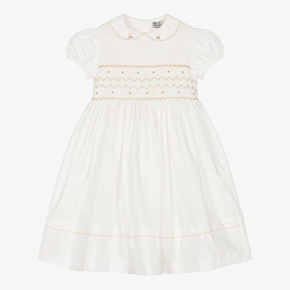 Sarah Louise - Girls Ivory & Beige Smocked Dress | Childrensalon