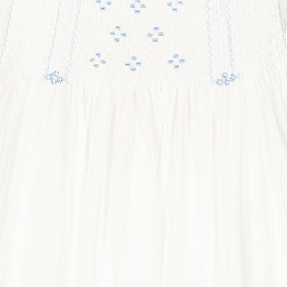 Sarah Louise-فستان مطرز سموكينغ مزيج قطن بوبلين لون عاجي | Childrensalon Outlet