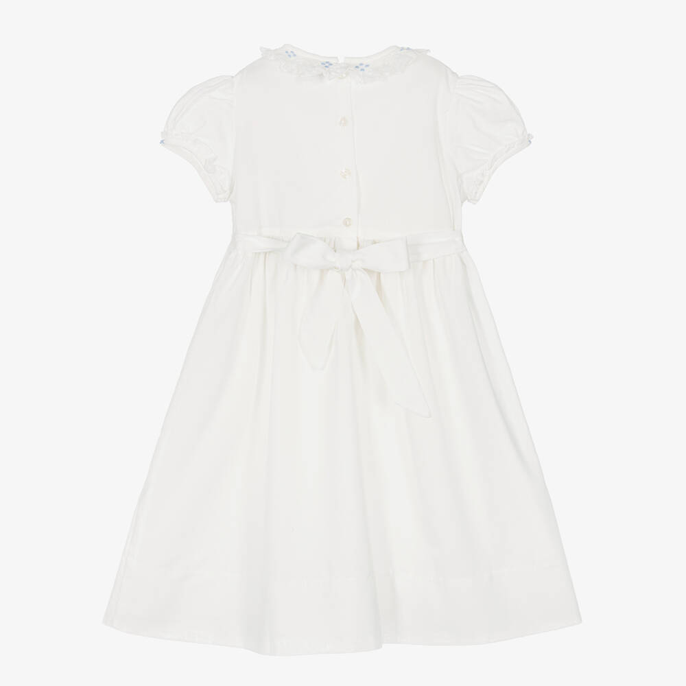 Sarah Louise-فستان مطرز سموكينغ مزيج قطن بوبلين لون عاجي | Childrensalon Outlet