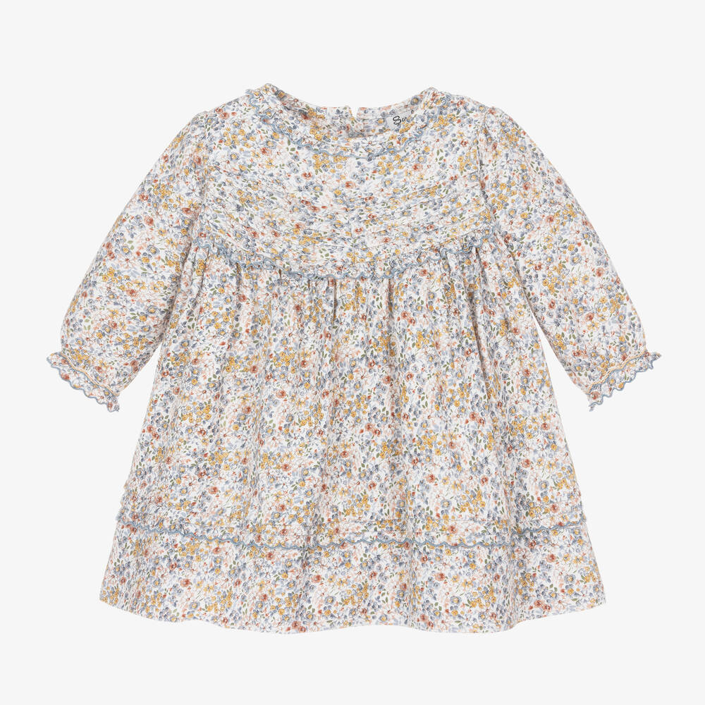 Sarah Louise - Robe coton ivoire et bleu à fleurs | Childrensalon