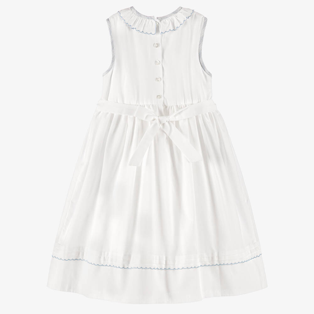Sarah Louise-Girls Ivory & Blue Hand-Embroidered Sleeveless Dress | Childrensalon Outlet