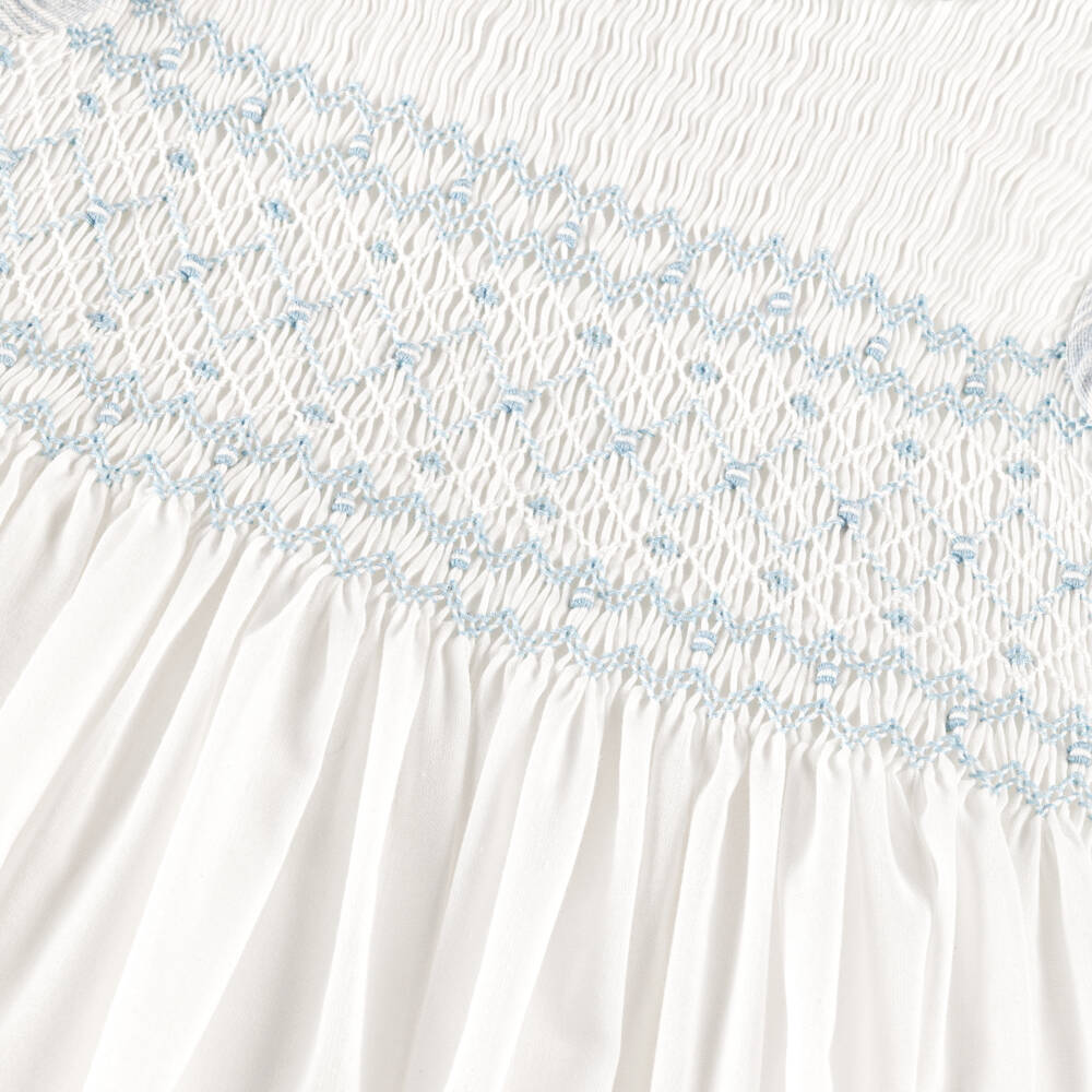 Sarah Louise-Girls Ivory & Blue Hand-Embroidered Sleeveless Dress | Childrensalon Outlet