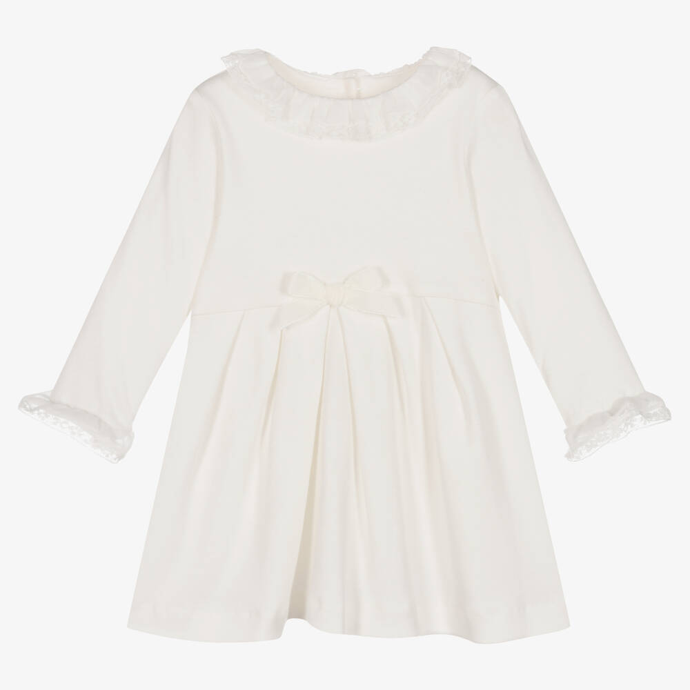 Sarah Louise - Girls Ivory Cotton Jersey Dress  | Childrensalon