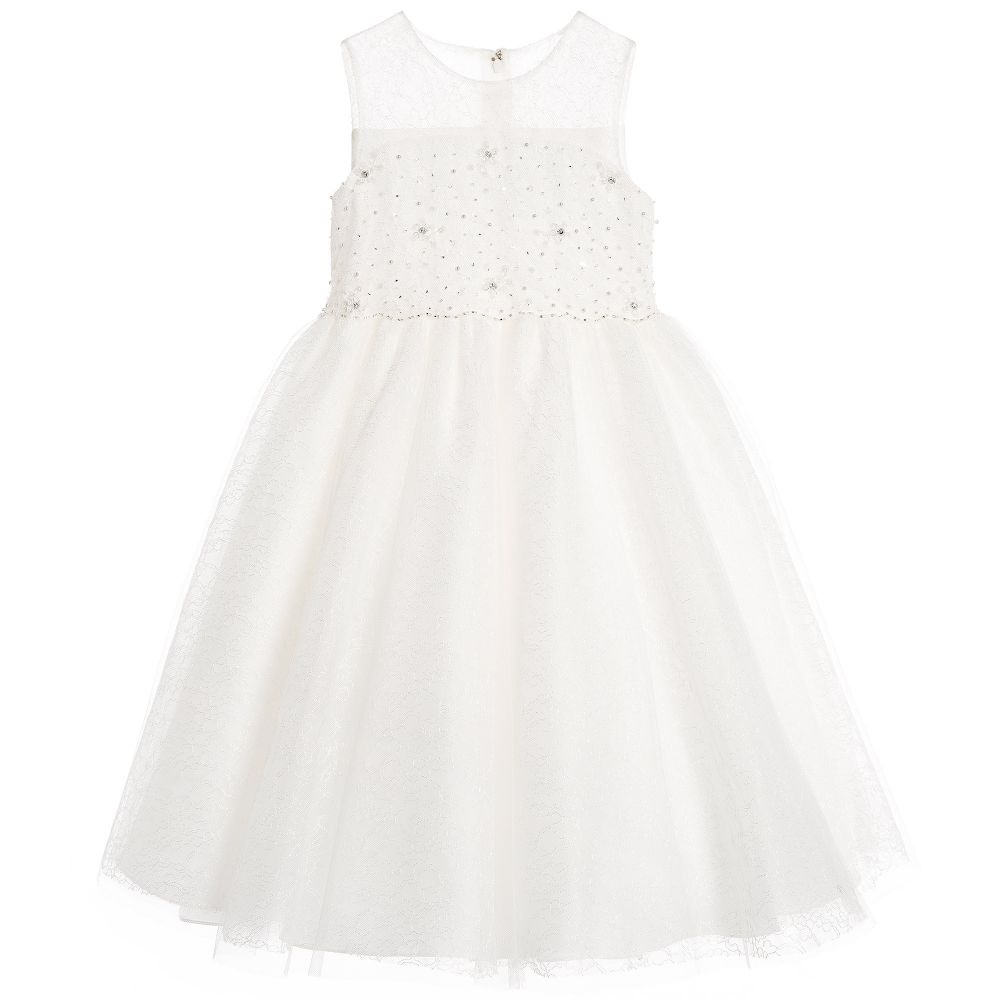 Sarah Louise - Girls Ivory Embellished Tulle Dress | Childrensalon