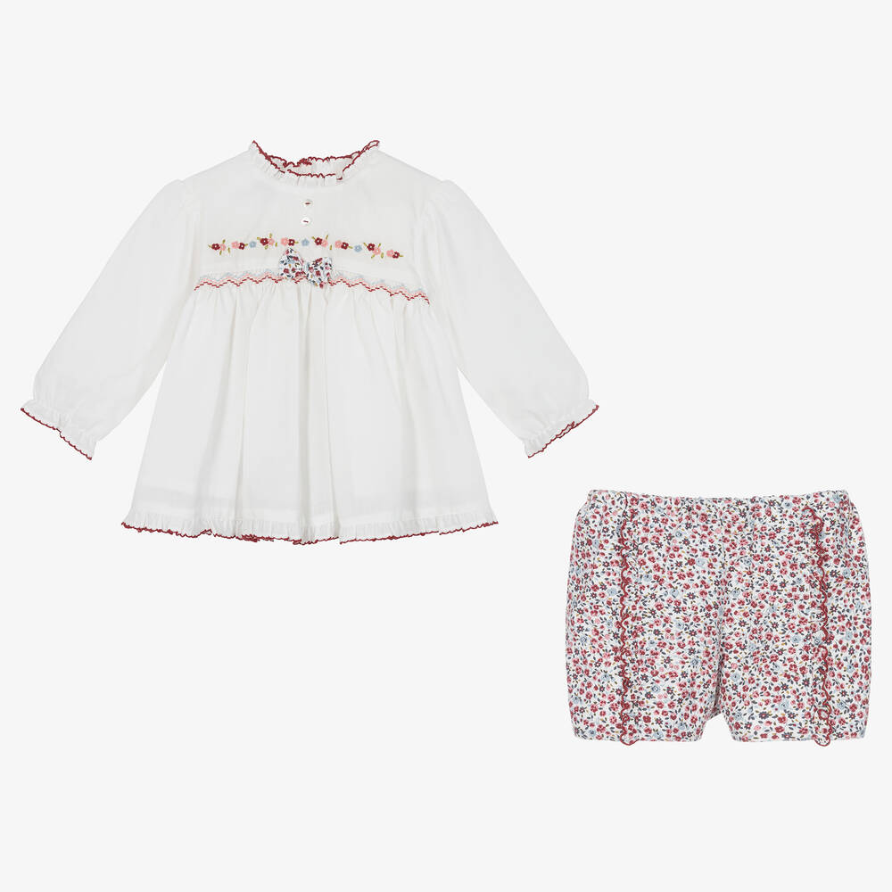 Sarah Louise-Girls Ivory Floral Shorts Set | Childrensalon Outlet