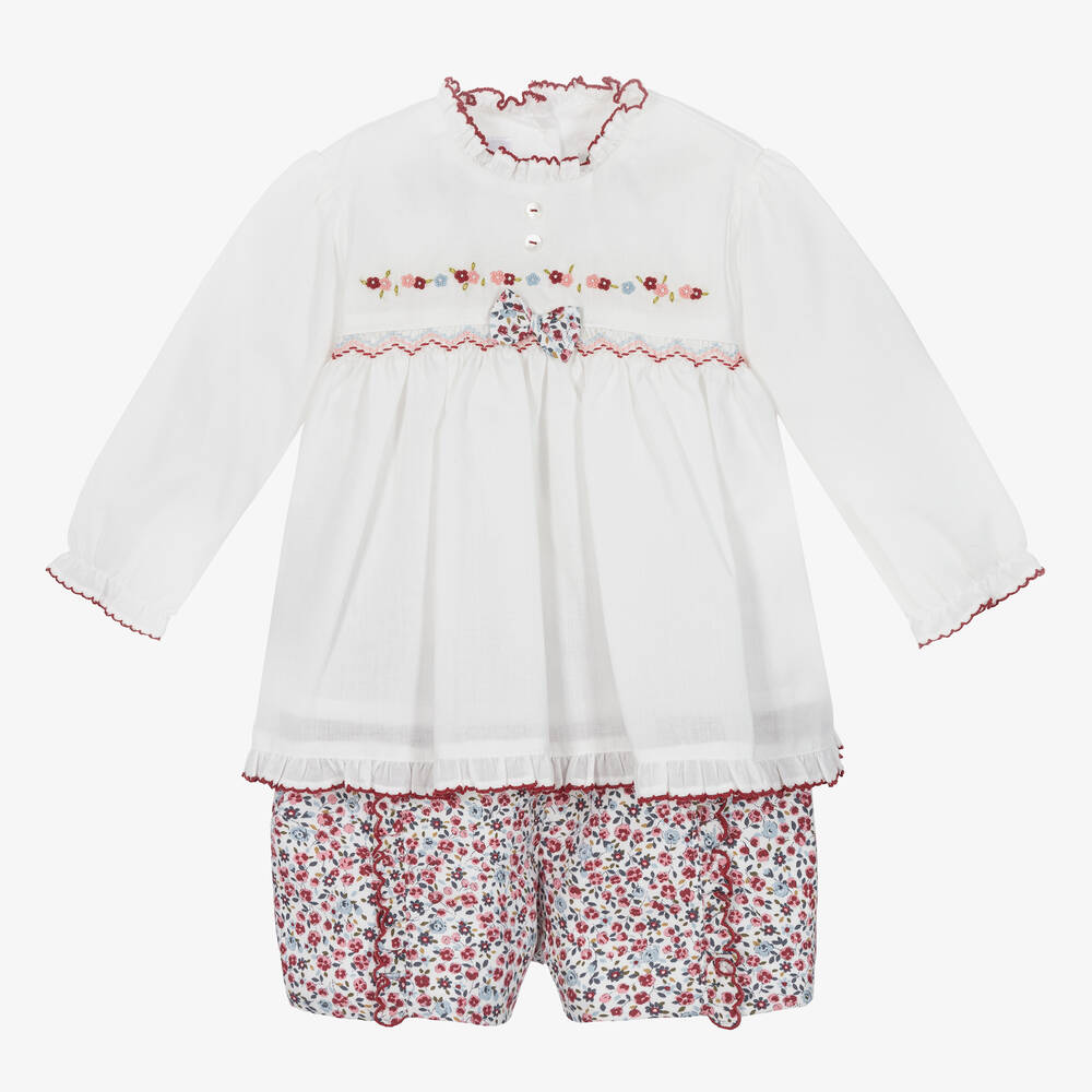 Sarah Louise - Girls Ivory Floral Shorts Set | Childrensalon