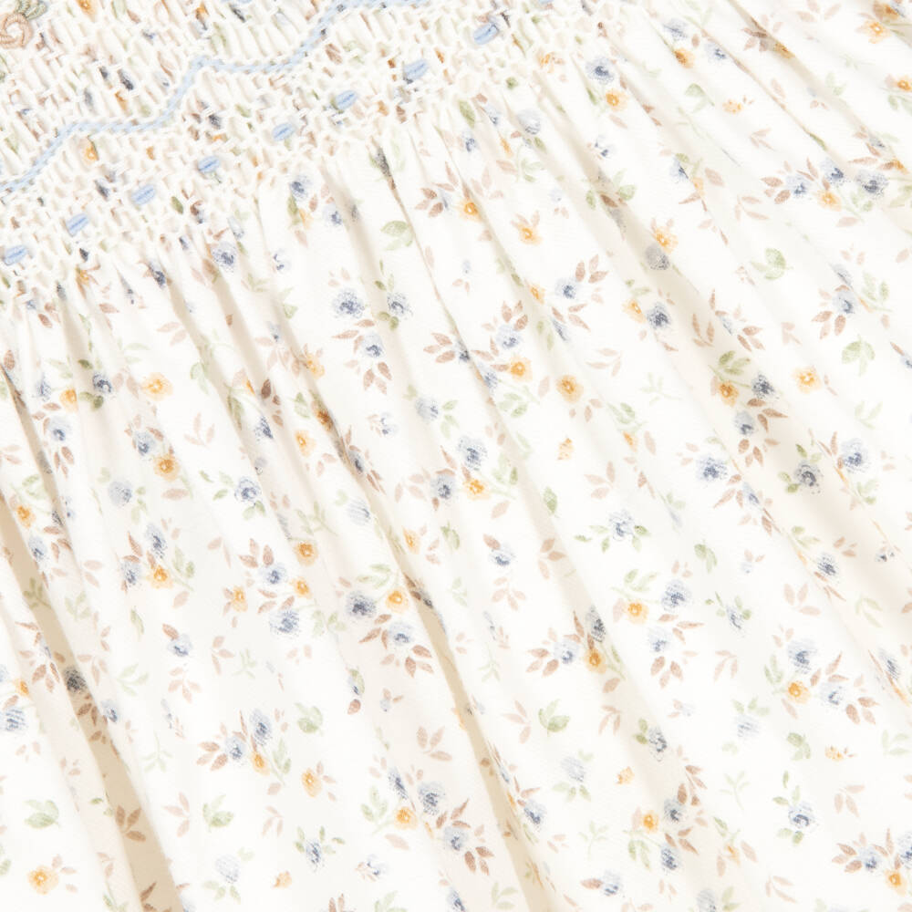 Sarah Louise-Girls Ivory Floral Smocked Cotton Dress | Childrensalon Outlet